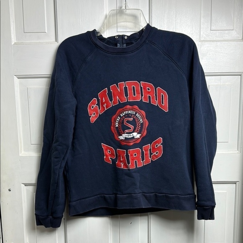 🚨Sandro Luxury BIG LOGO UNIVERSITY VINTAGE BLUE SWEATSHIRT size 2